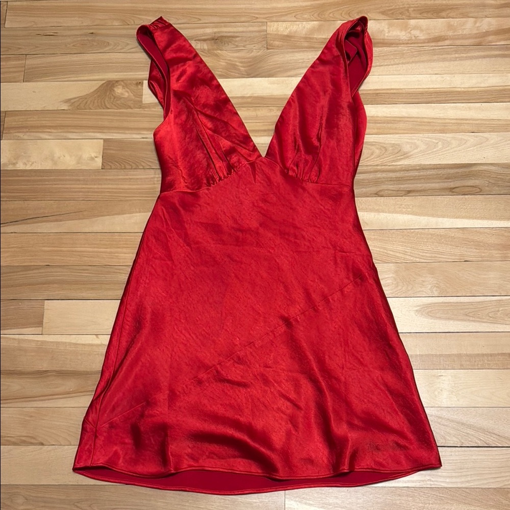 NWT Meshki Radiant Red Satin Open Back Mini Dress